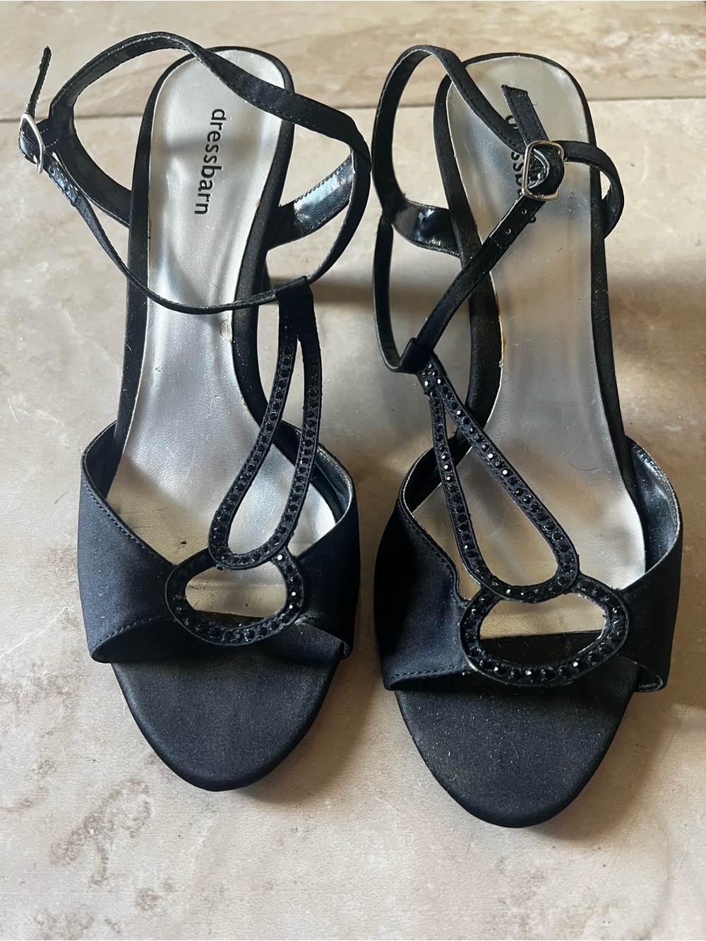 dressbarn Black Rhinestone Strappy Heels